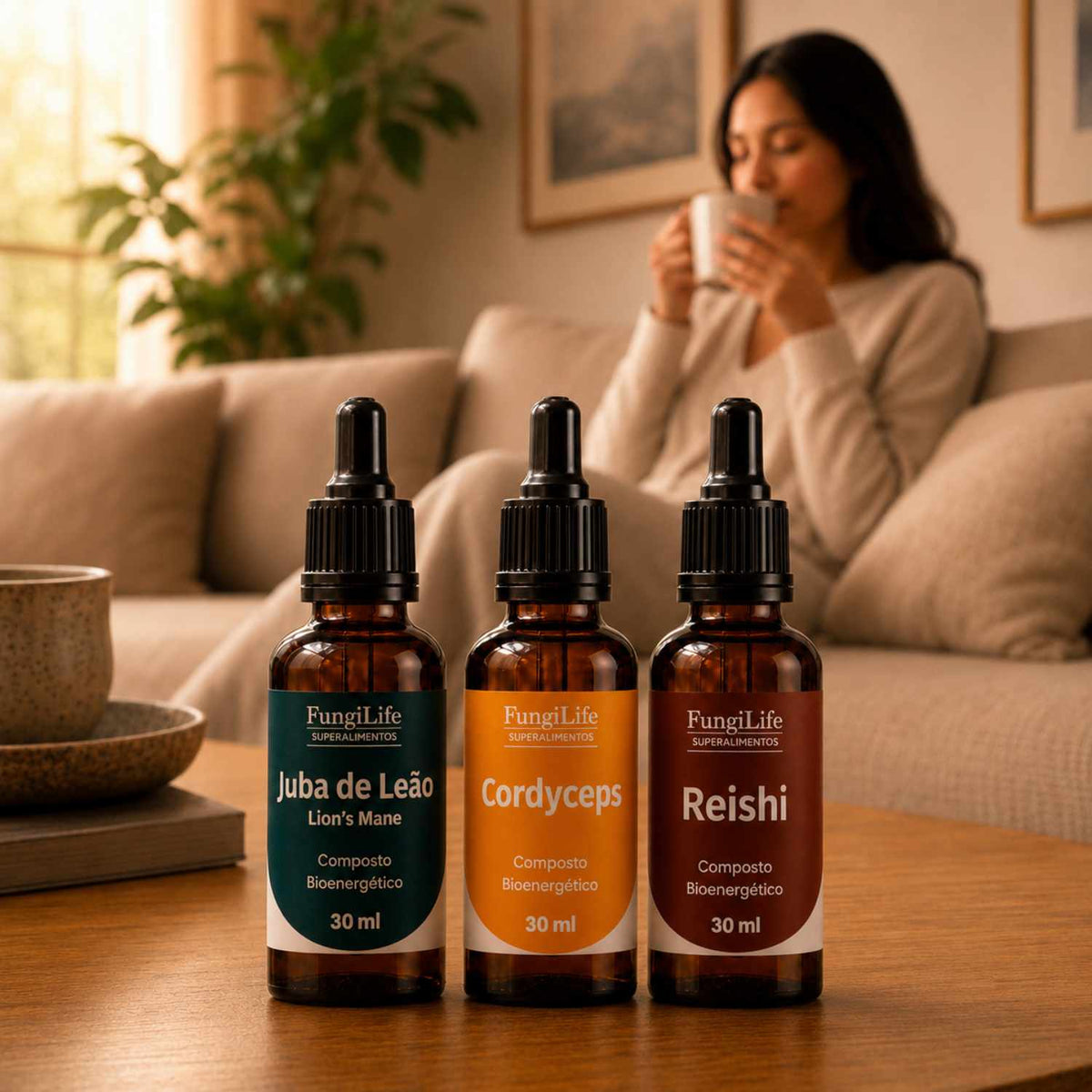 Kit Foco, Energia e Equilíbrio | Juba de Leão + Cordyceps + Reishi | Extrato Líquido 30ml