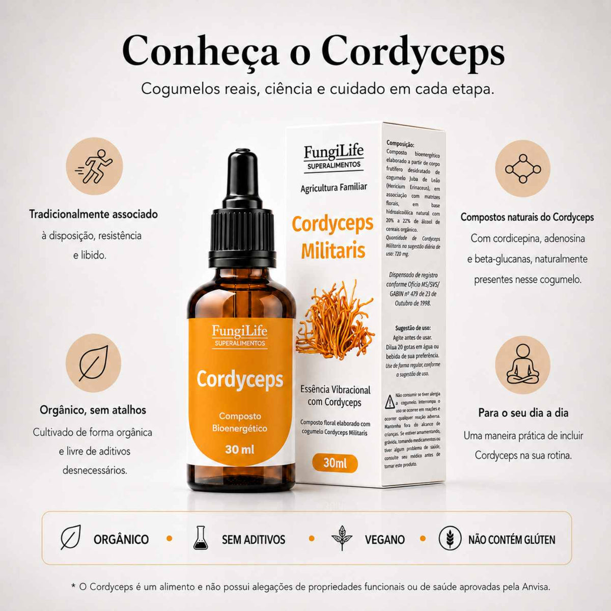 Kit 3 Cogumelo Cordyceps Militaris | Extrato Líquido 30ml